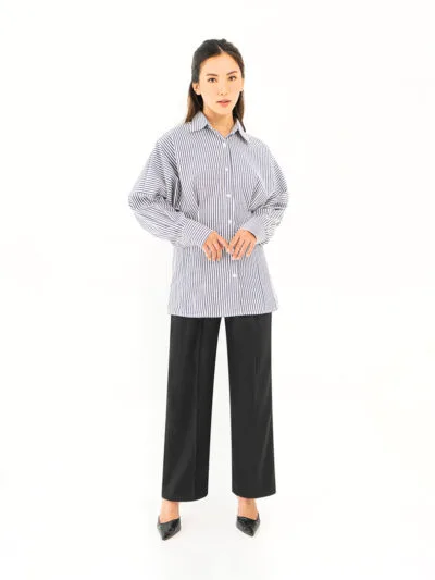Grey Amelia Poplin Stripe Shirt