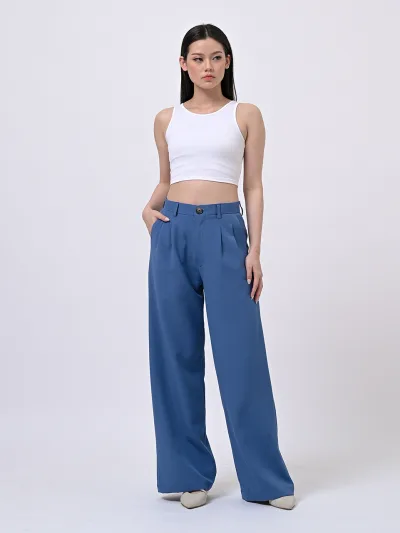 Blue Loose Highwaist City Pant