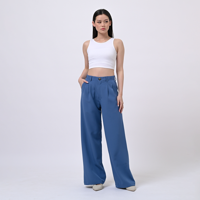 Blue Loose Highwaist City Pant