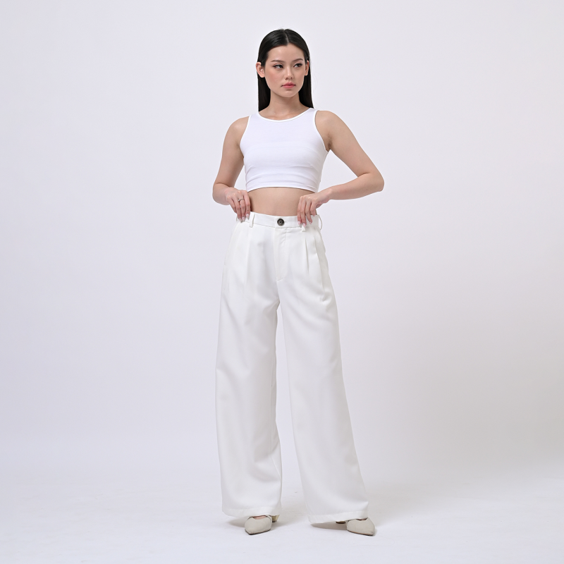 White Loose Highwaist City Pant