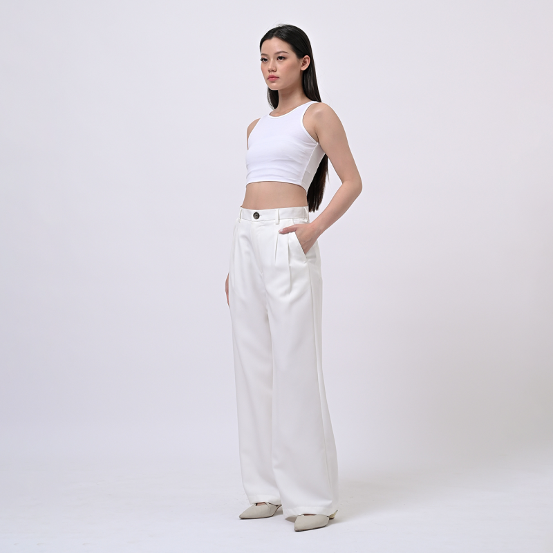 White Loose Highwaist City Pant